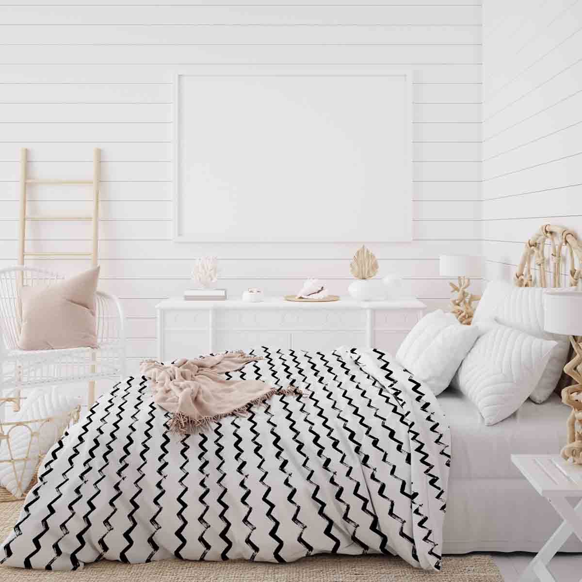 Set di biancheria da letto con coperta terapeutica bianca a zigzag