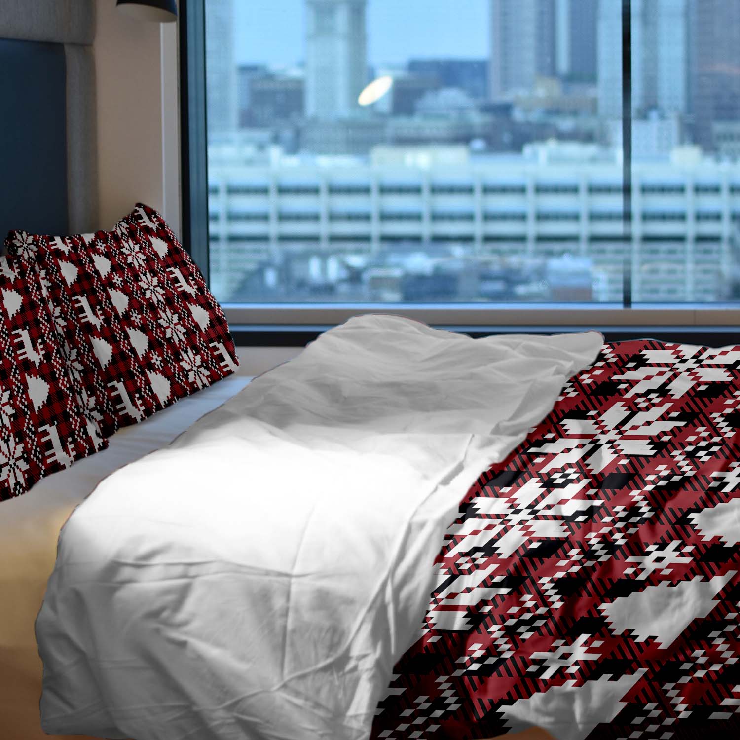 Set di biancheria da letto con coperta terapeutica a quadri con motivi natalizi