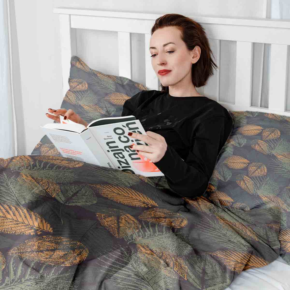 Set di biancheria da letto con coperta terapeutica motivo foglia autunnale