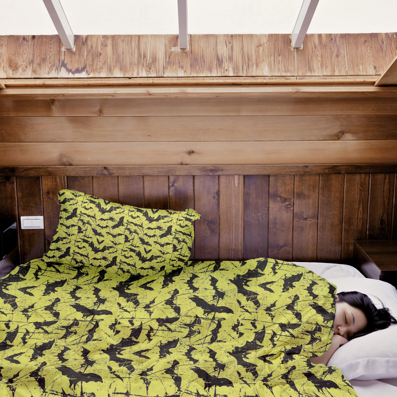 Set di biancheria da letto con coperta terapeutica gialla pipistrello