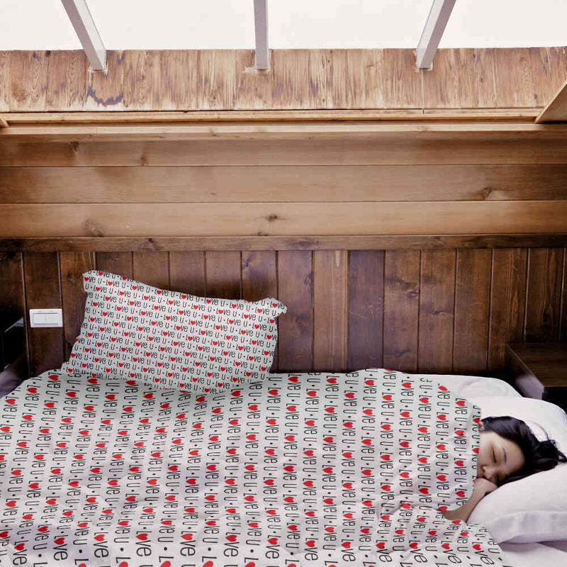 Set di biancheria da letto con coperta terapeutica bianca Love U