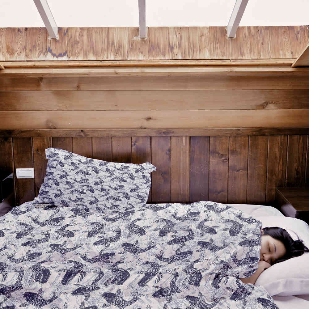 Set di biancheria da letto con coperta terapeutica e carpe koi blu