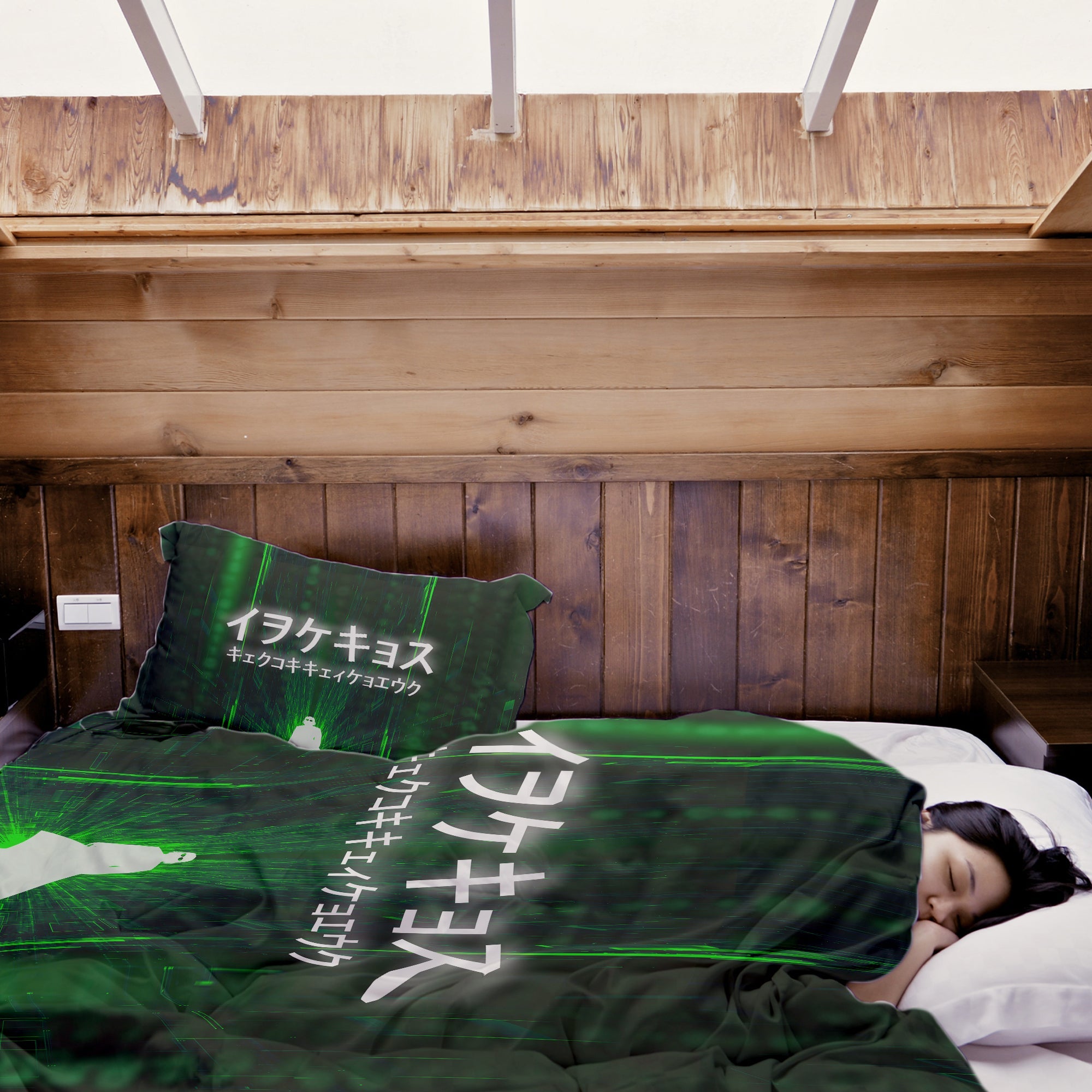 Coperta terapeutica originale - Rivestimento in cotone verde con caratteri scritti