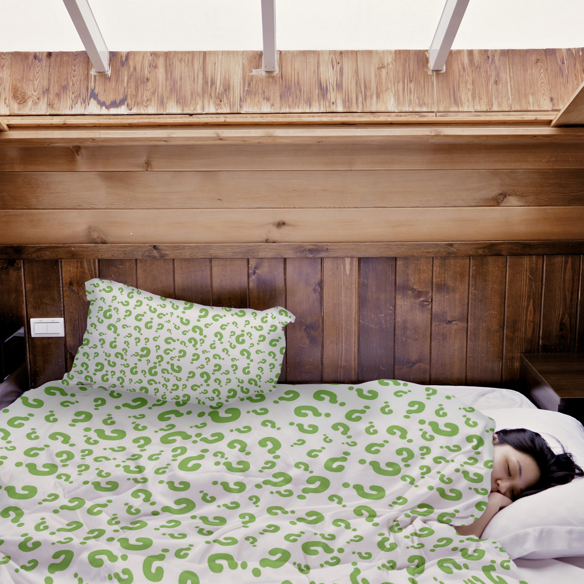 Set di biancheria da letto con coperte terapeutiche Punti interrogativi verdi