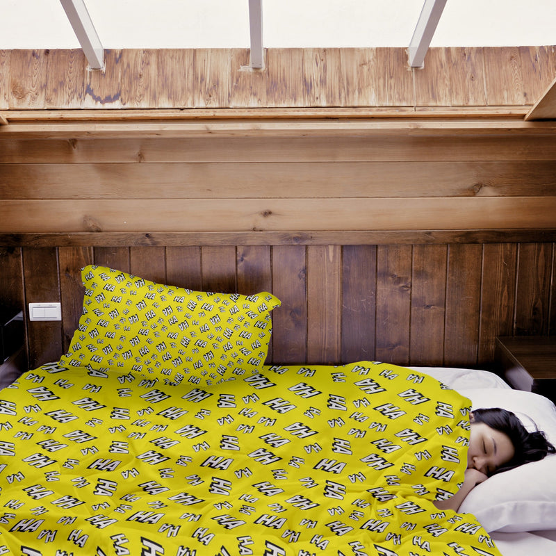 Set di biancheria da letto con coperta terapeutica gialla Ha Ha