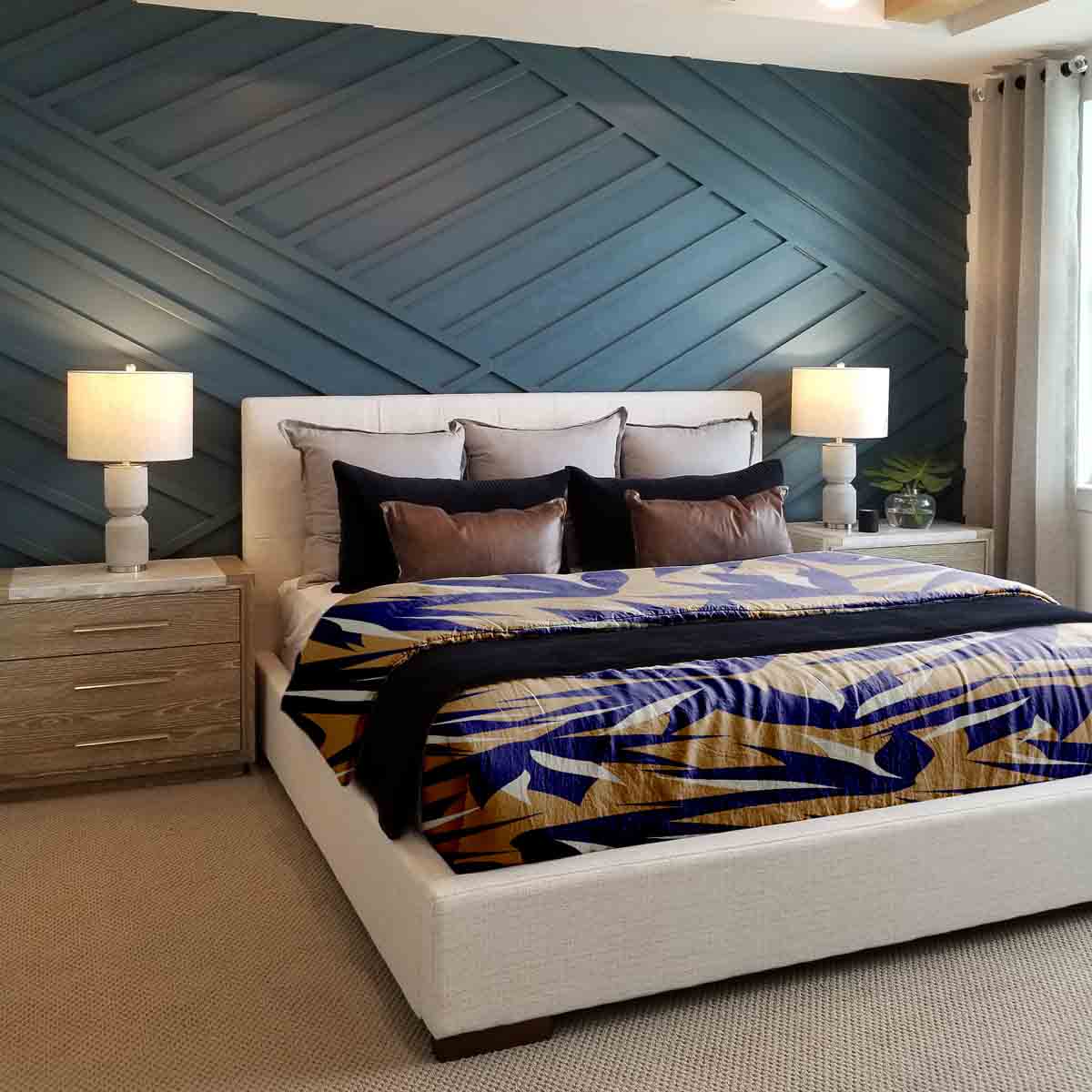 Set di biancheria da letto con coperte terapeutiche marrone con foglie blu