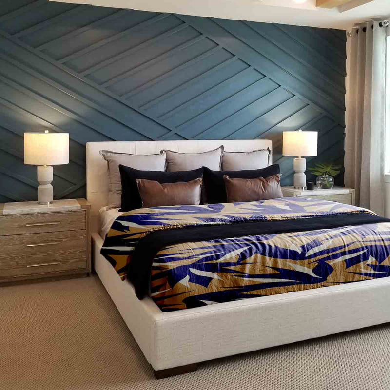 Set di biancheria da letto con coperta terapeutica marrone con foglie blu