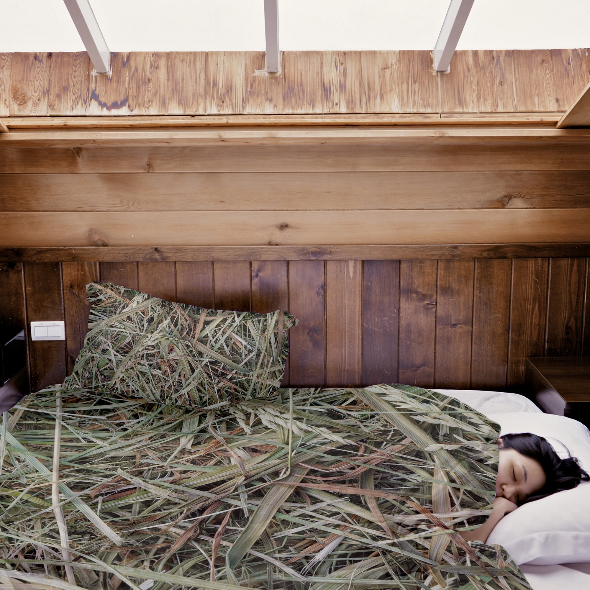 Set di biancheria da letto con coperta terapeutica bianca con paglia