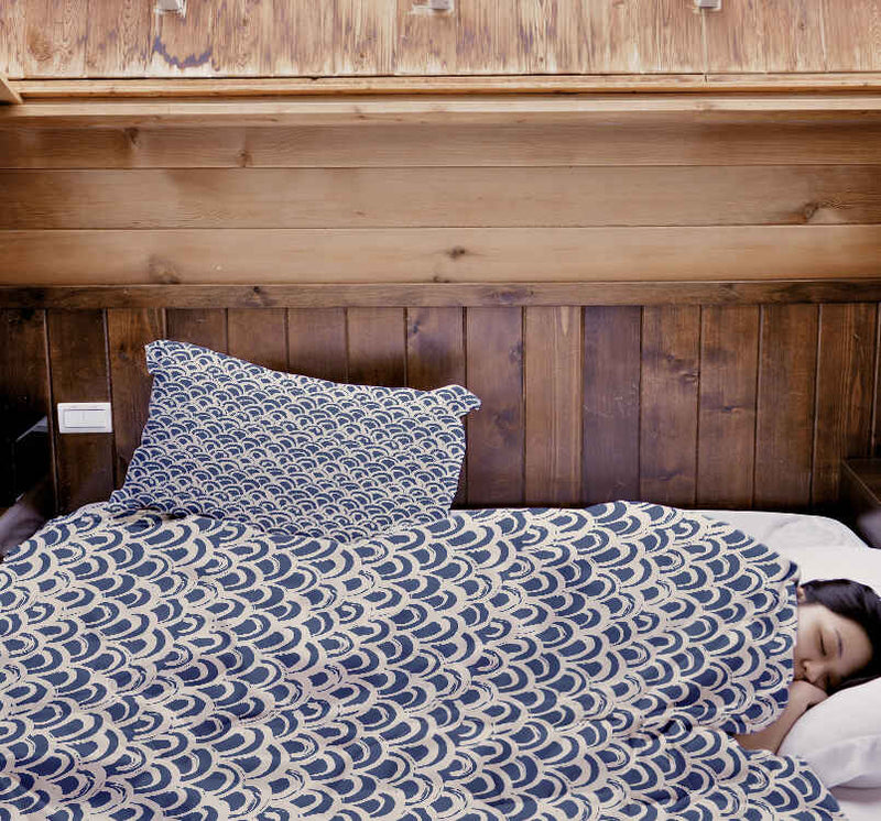 Set di biancheria da letto con coperta terapeutica motivo onde blu