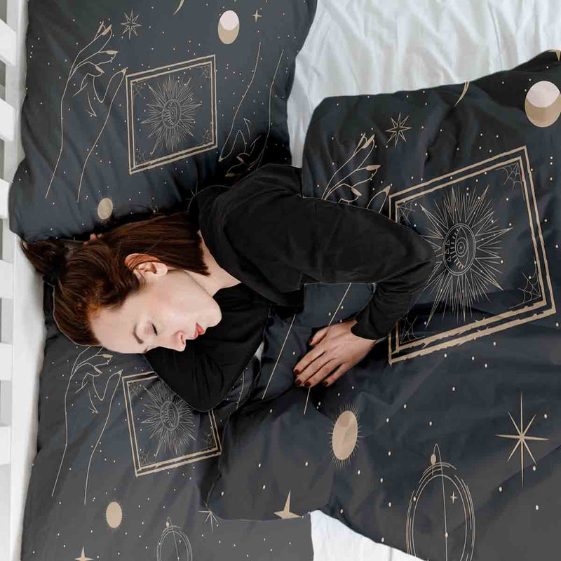 Coperta terapeutica originale - Rivestimento in cotone nero con sole, luna e stelle