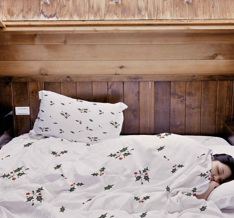Coperta terapeutica originale - Rivestimento in cotone bianco con rami di vischio