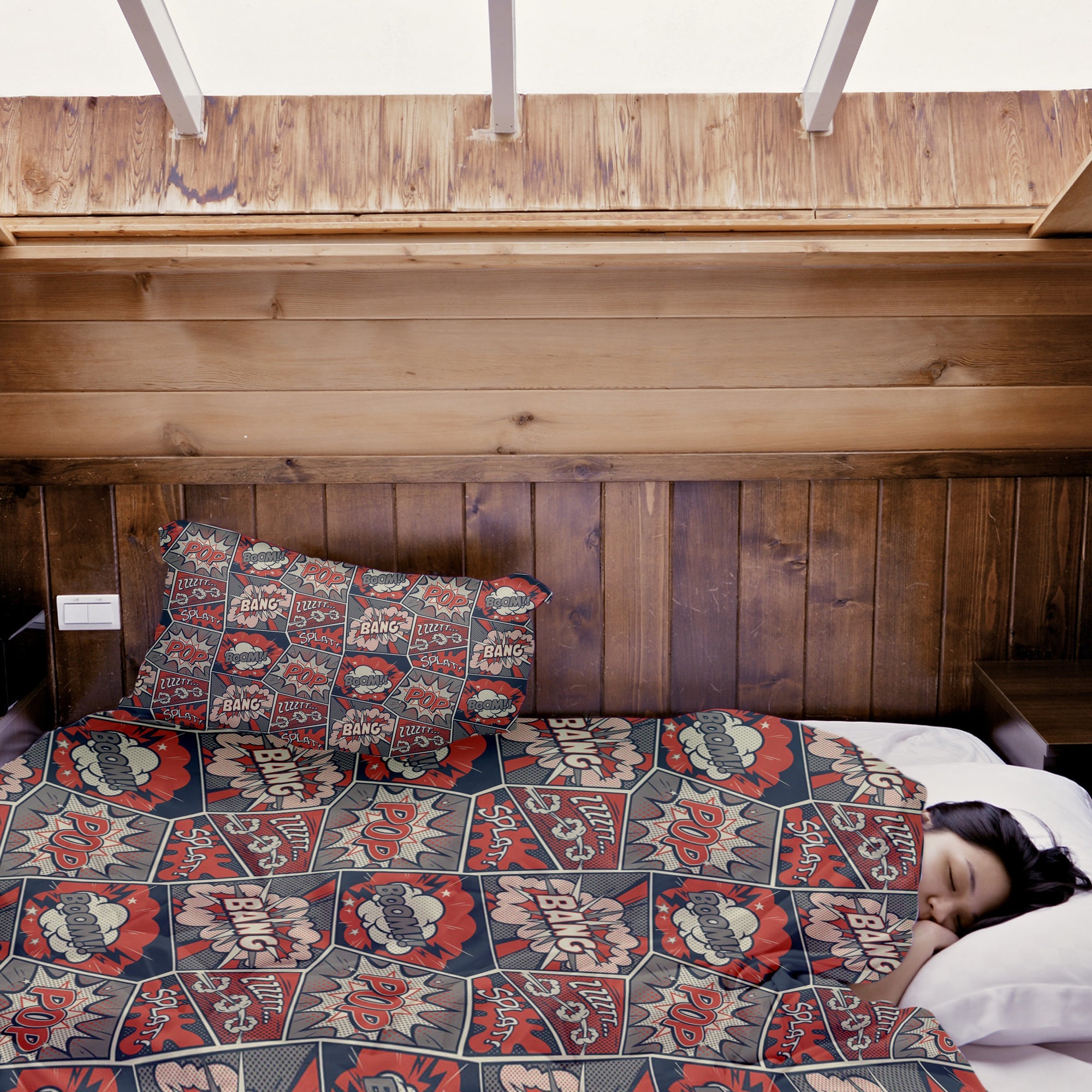 Set di biancheria da letto con coperta terapeutica rossa con fumetto