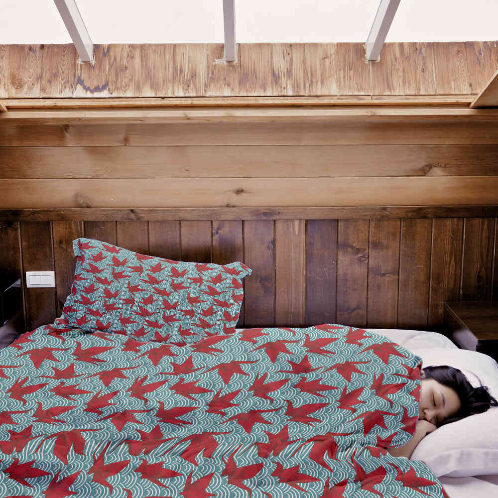 Set di biancheria da letto con coperta terapeutica rosso origami