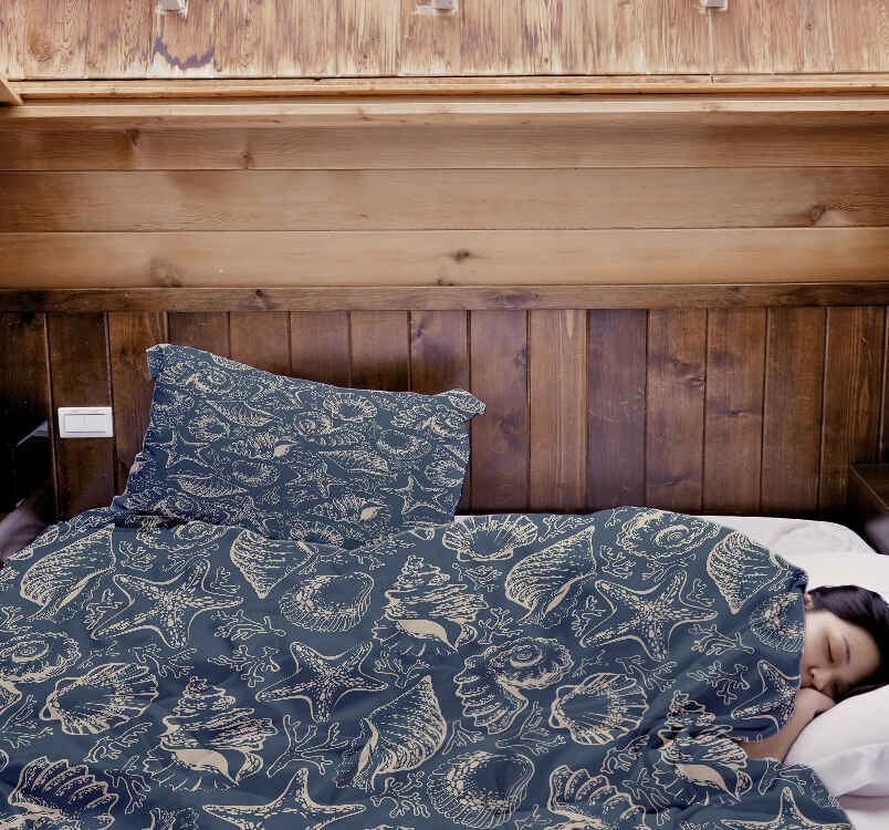 Set di biancheria da letto con coperte terapeutiche blu con conchiglie