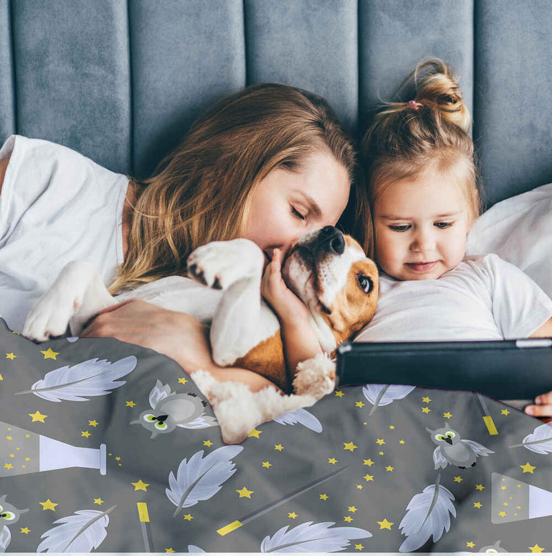 Set di biancheria da letto con coperta terapeutica nero bacchetta magica
