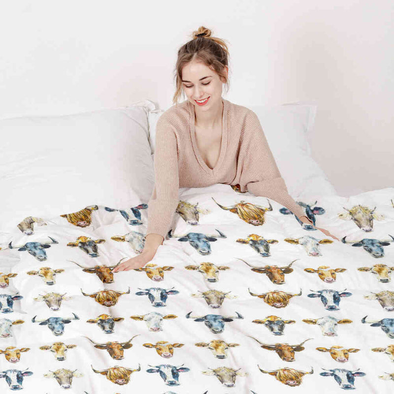 Coperta terapeutica originale - Rivestimento in cotone bianco con teste di toro