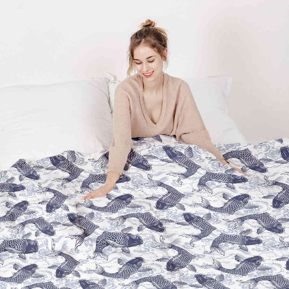 Coperta terapeutica originale - Rivestimento in cotone con carpe koi blu