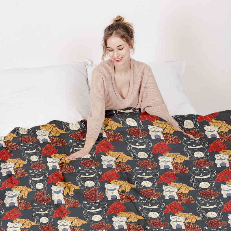 Set di biancheria da letto con coperta terapeutica Gatto che saluta