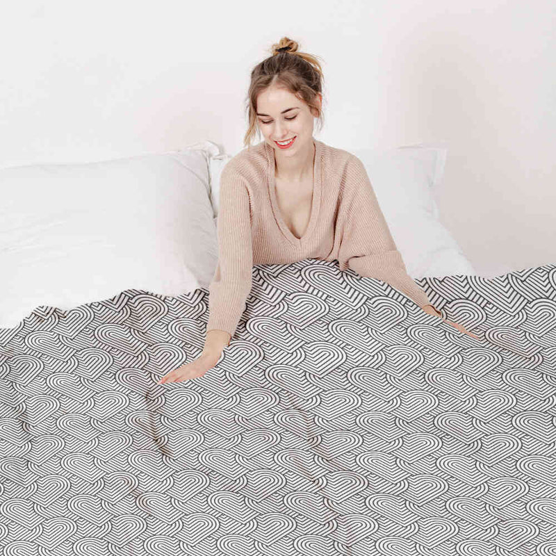 Set di biancheria da letto con coperta terapeutica grigia cuori geometrici