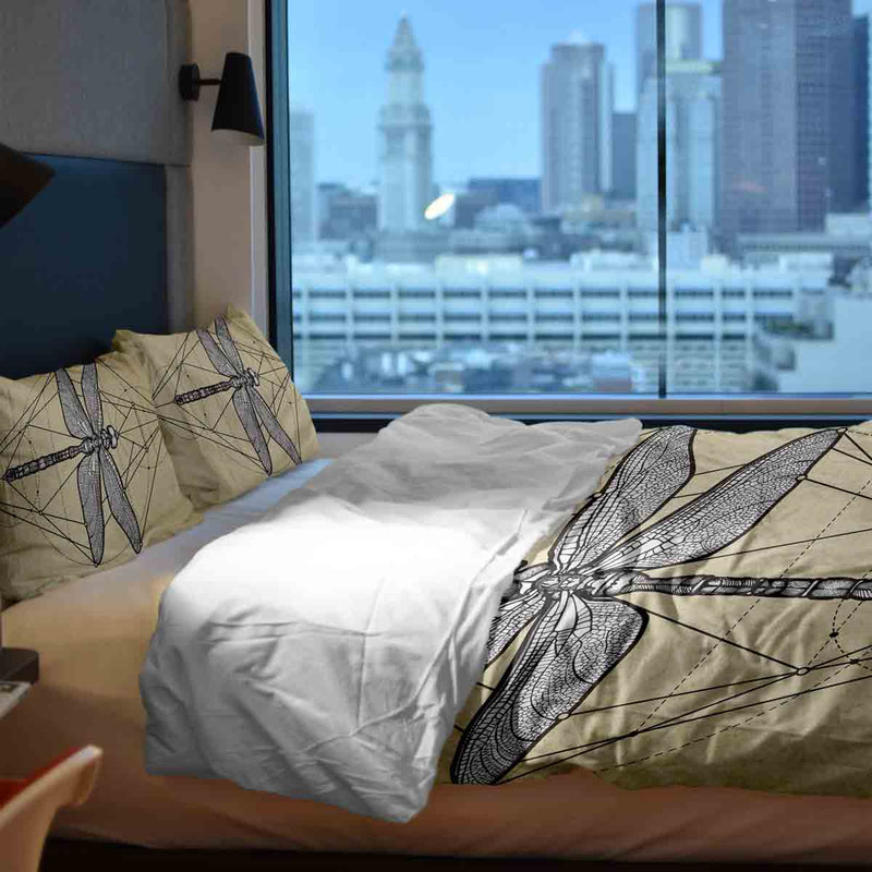 Set di biancheria da letto con coperta terapeutica gialla con libellula