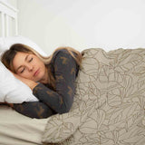 Set di biancheria da letto con coperta terapeutica beige con motivo a foglia nero