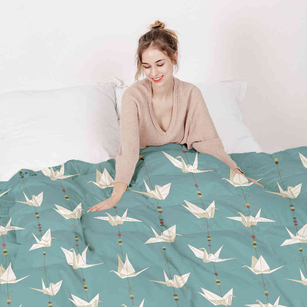 Set biancheria da letto con coperta terapeutica Origami Cigno