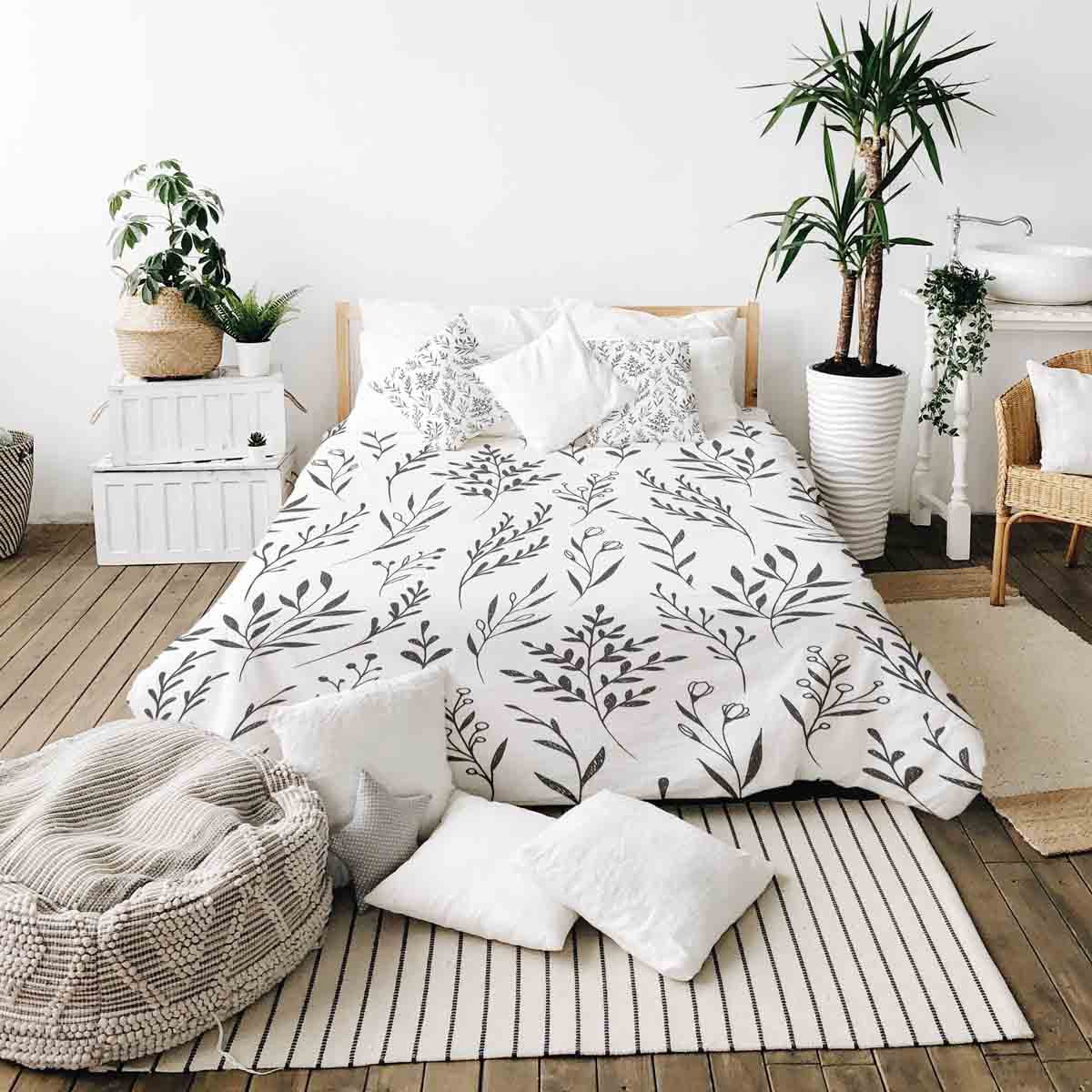 Coperta terapeutica originale - Rivestimento in cotone bianco con rami neri
