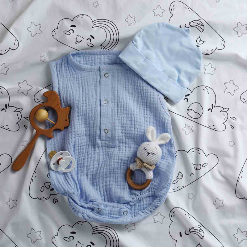 Coperta terapeutica originale - Rivestimento in cotone bianco con divertenti nuvole