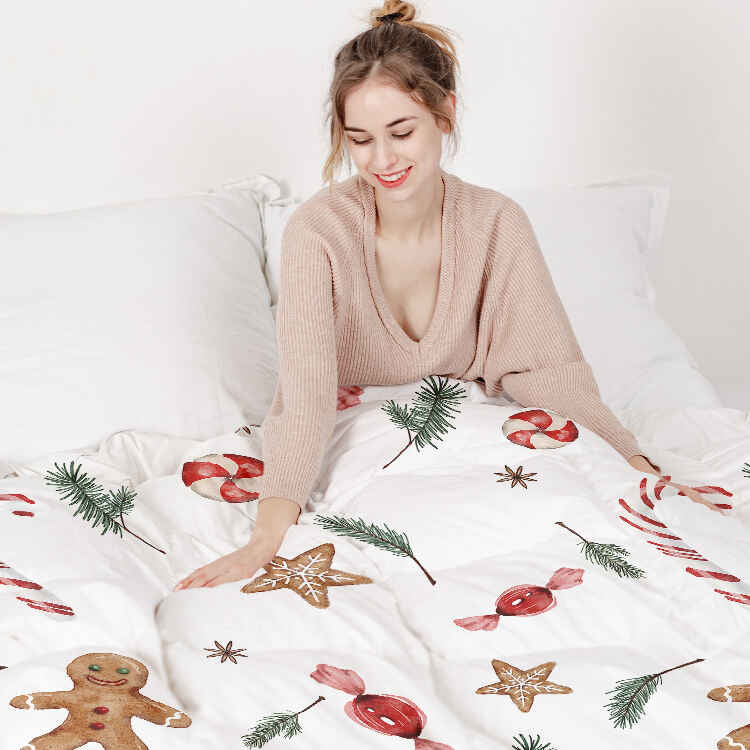 Set di biancheria da letto con coperta terapeutica bianca per il periodo natalizio