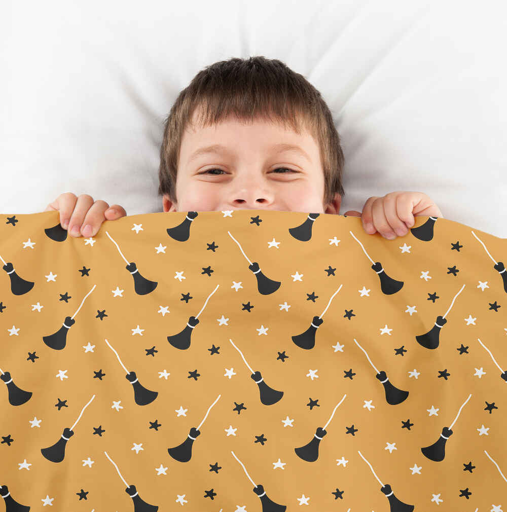 Set di biancheria da letto con coperta terapeutica arancione con scopa di Potter