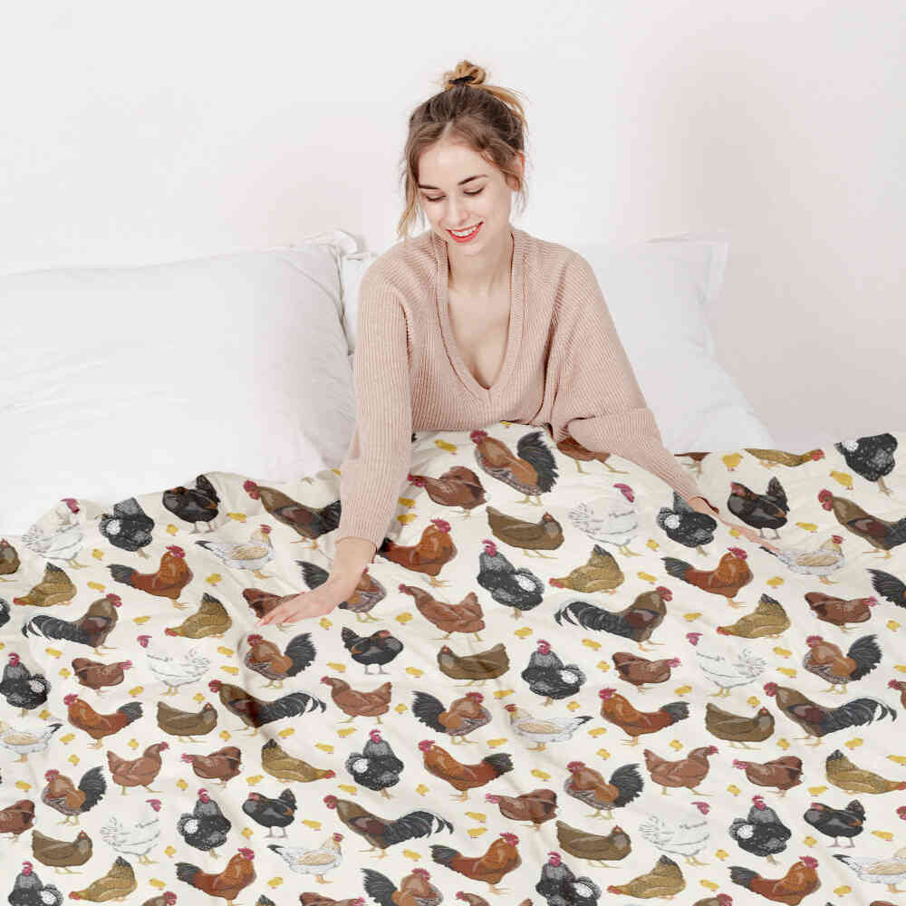 Set di biancheria da letto con coperte terapeutiche bianco con molti polli