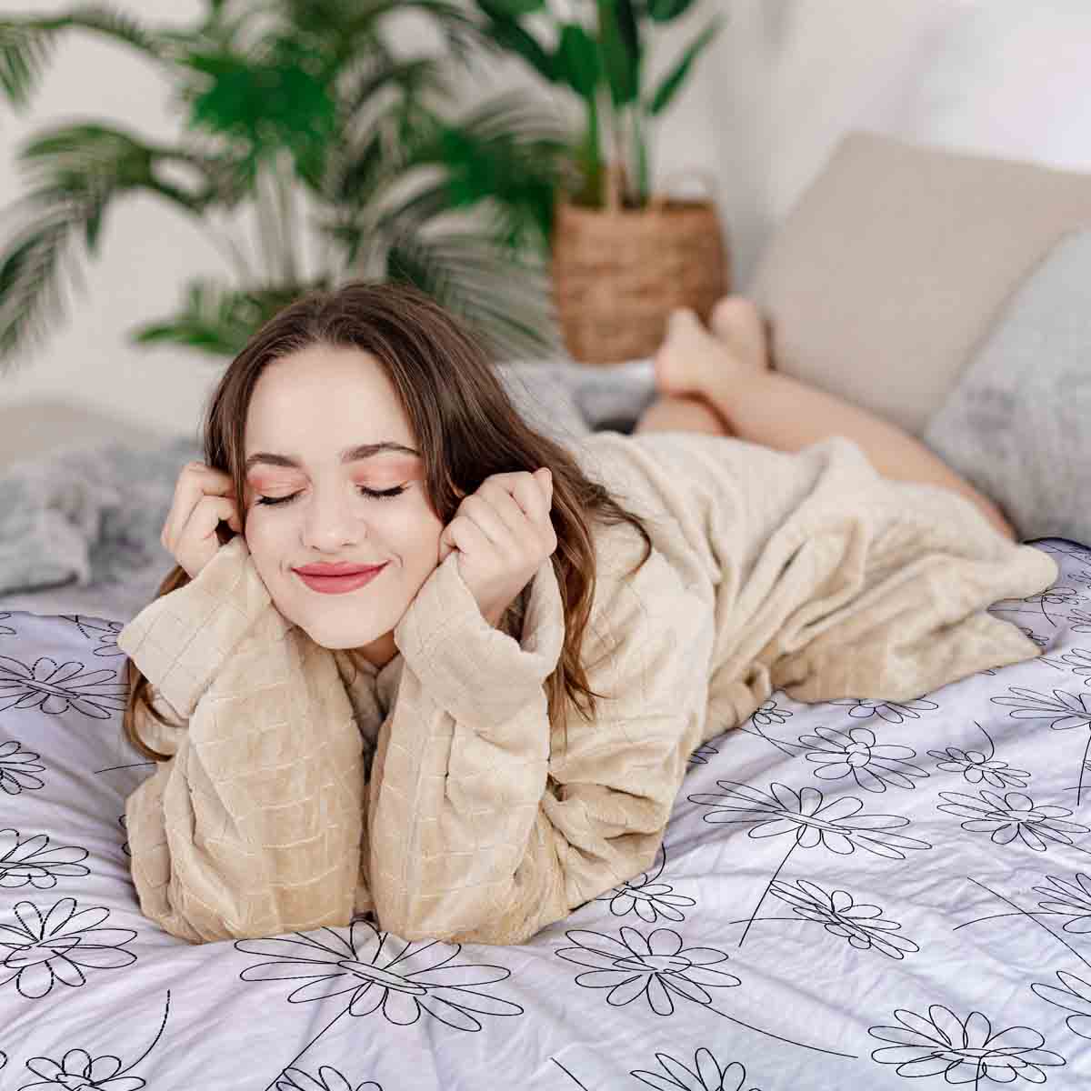 Set di biancheria da letto con coperta terapeutica bianca Daisy