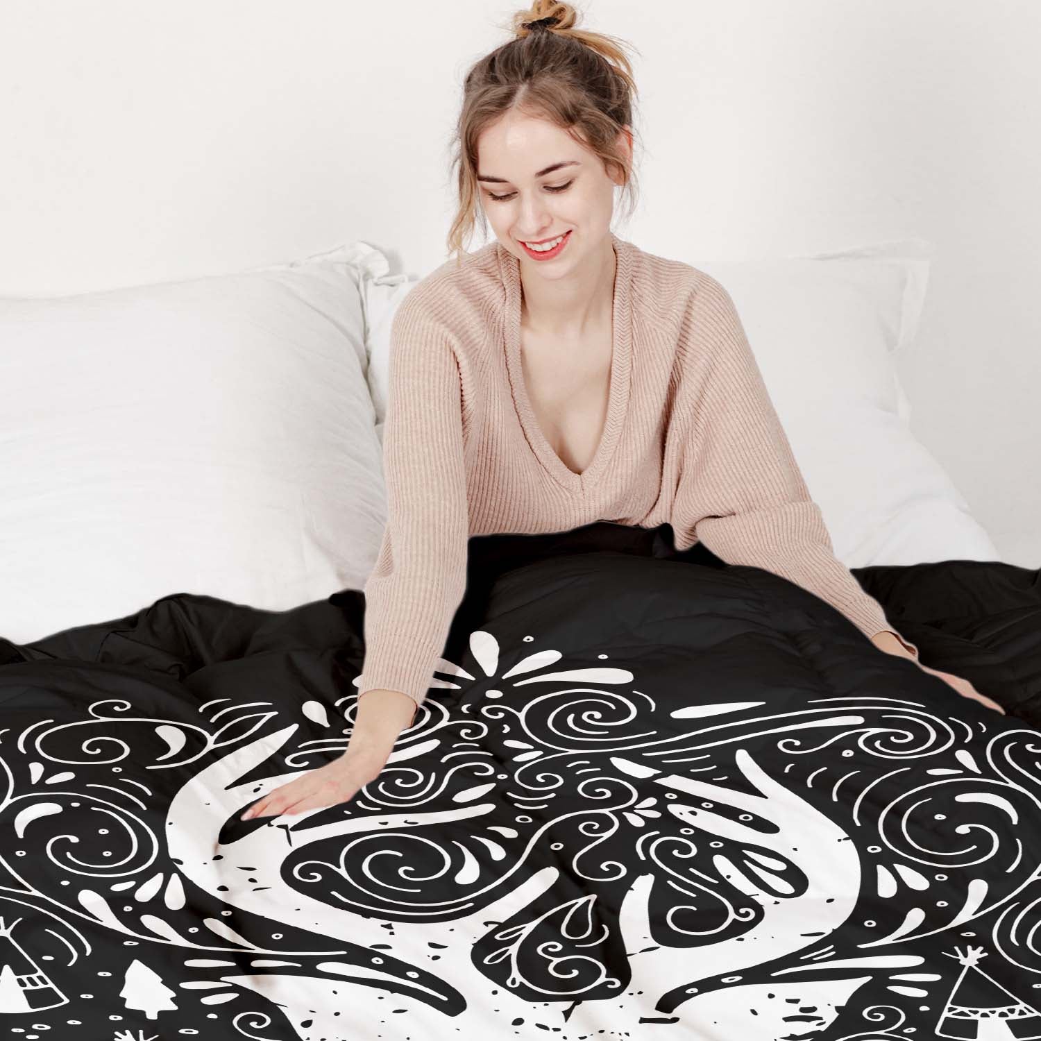 Set di biancheria da letto con coperta terapeutica nero Buon Natale