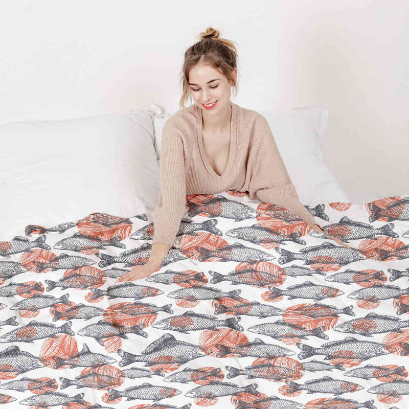 Set di biancheria da letto con coperte terapeutiche pesci grigi