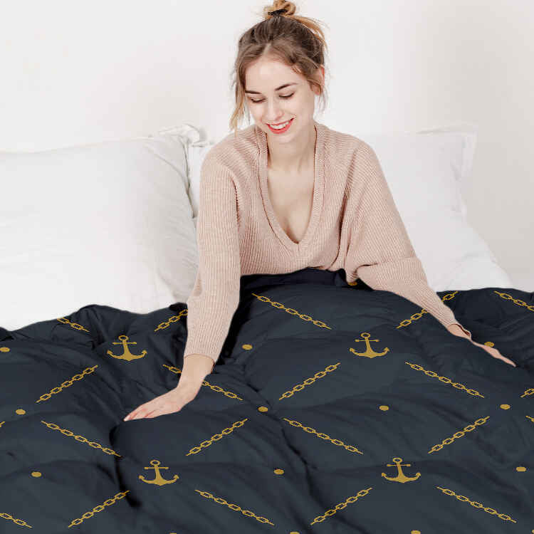 Set di biancheria da letto con coperte terapeutiche blu con ancora