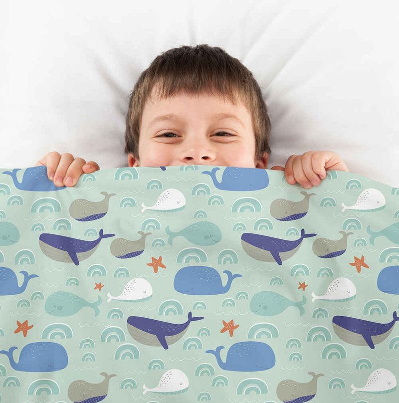Set di biancheria da letto con coperte terapeutiche verde con balene
