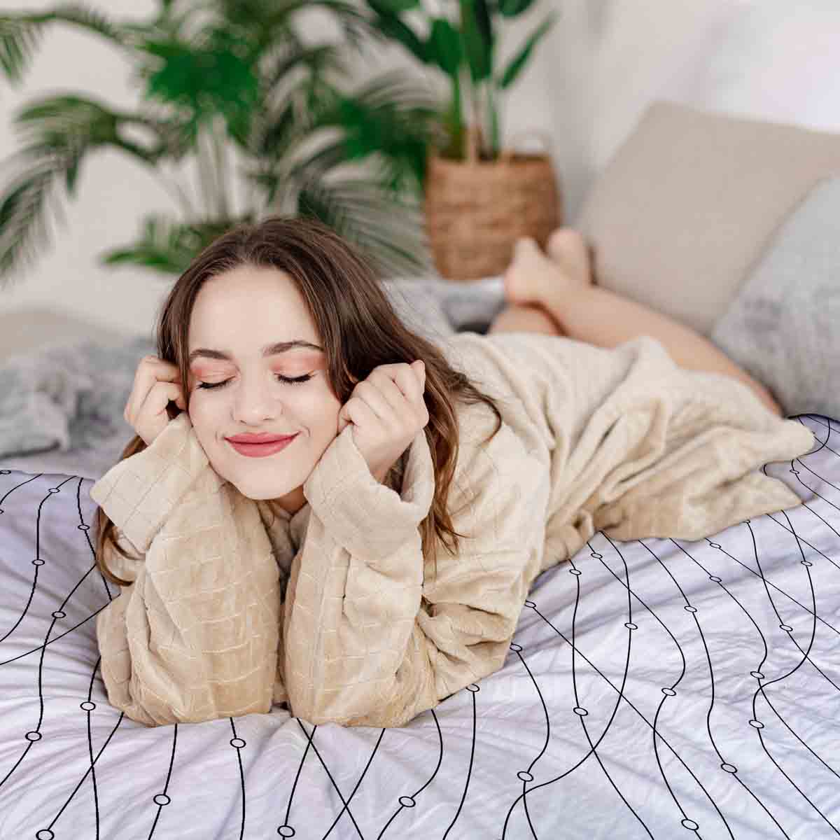 Set di biancheria da letto con coperta terapeutica bianca con stelle e orbita