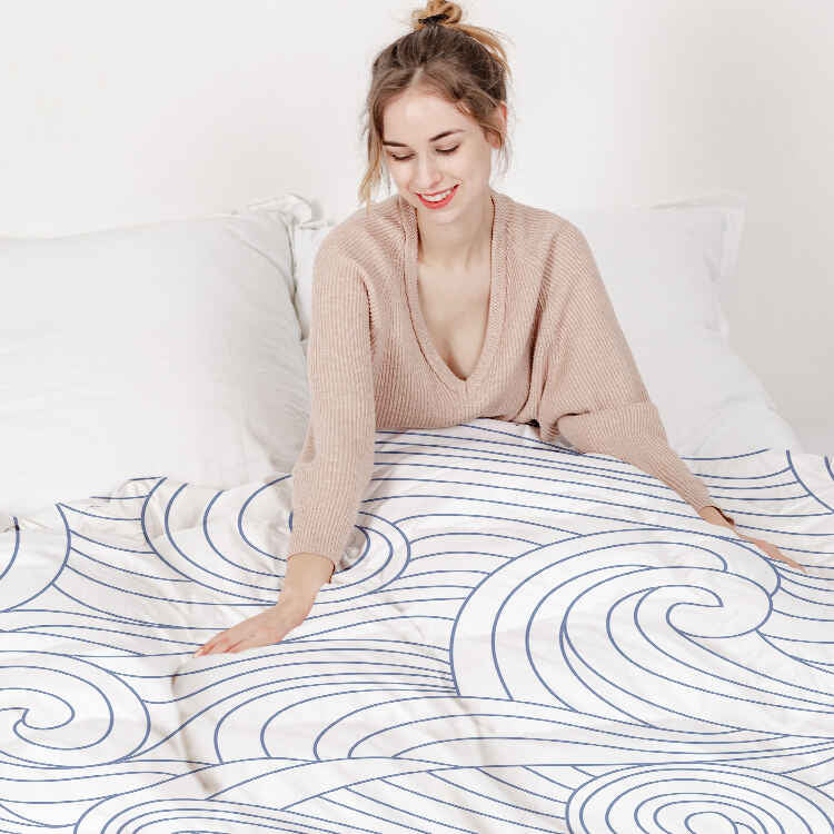 Set di biancheria da letto con coperte terapeutiche onde blu