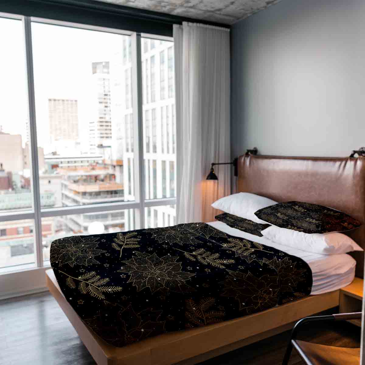 Set di biancheria da letto con coperta terapeutica nero stella di Natale