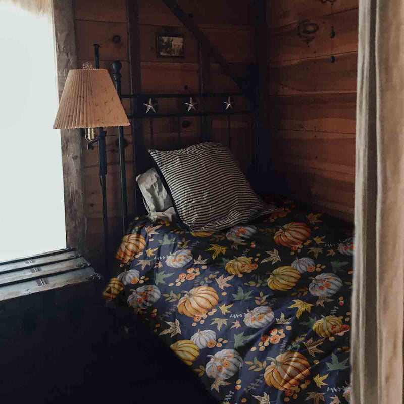 Set di biancheria da letto con coperte terapeutiche blu con zucche