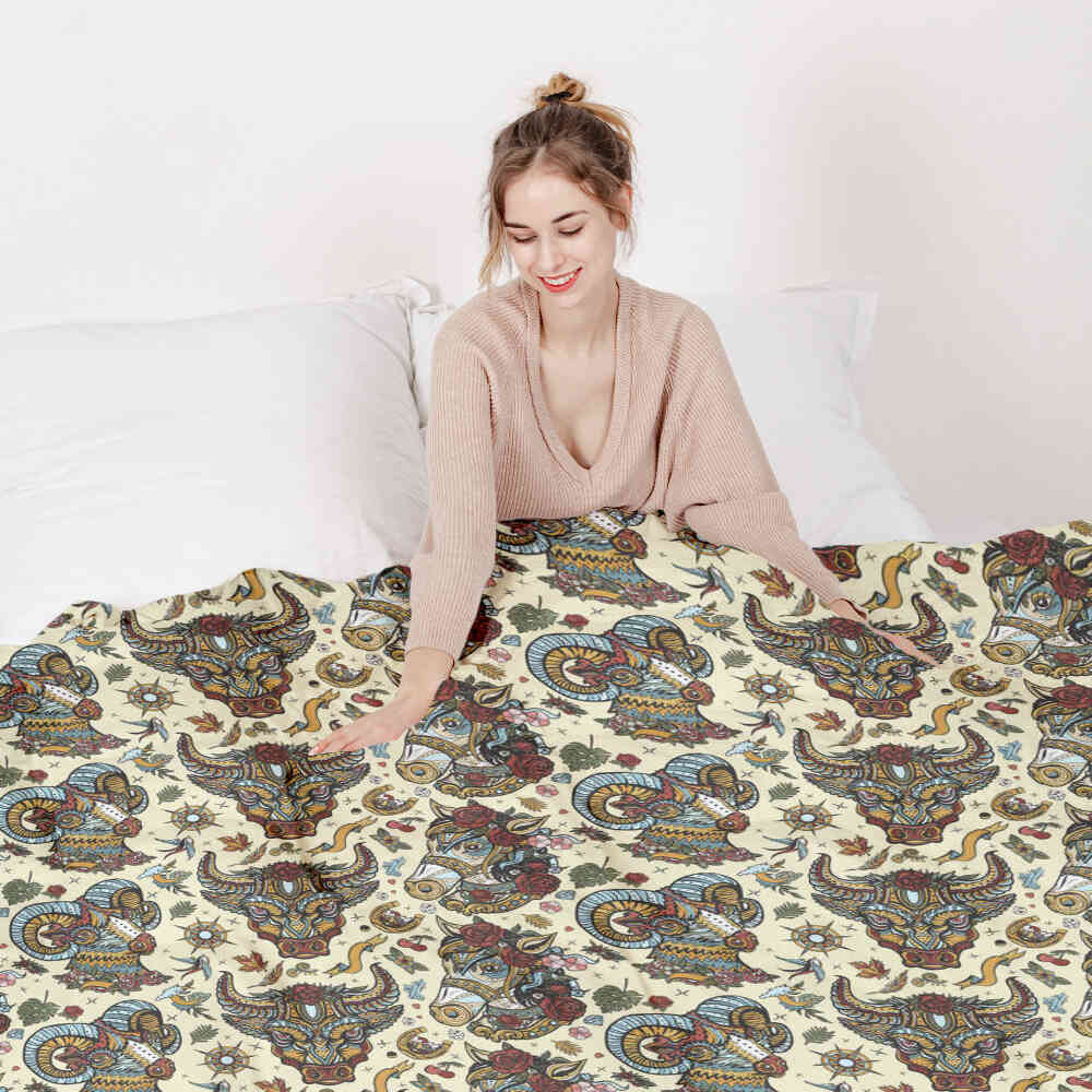 Set di biancheria da letto con coperte terapeutiche e teste di animali colorate