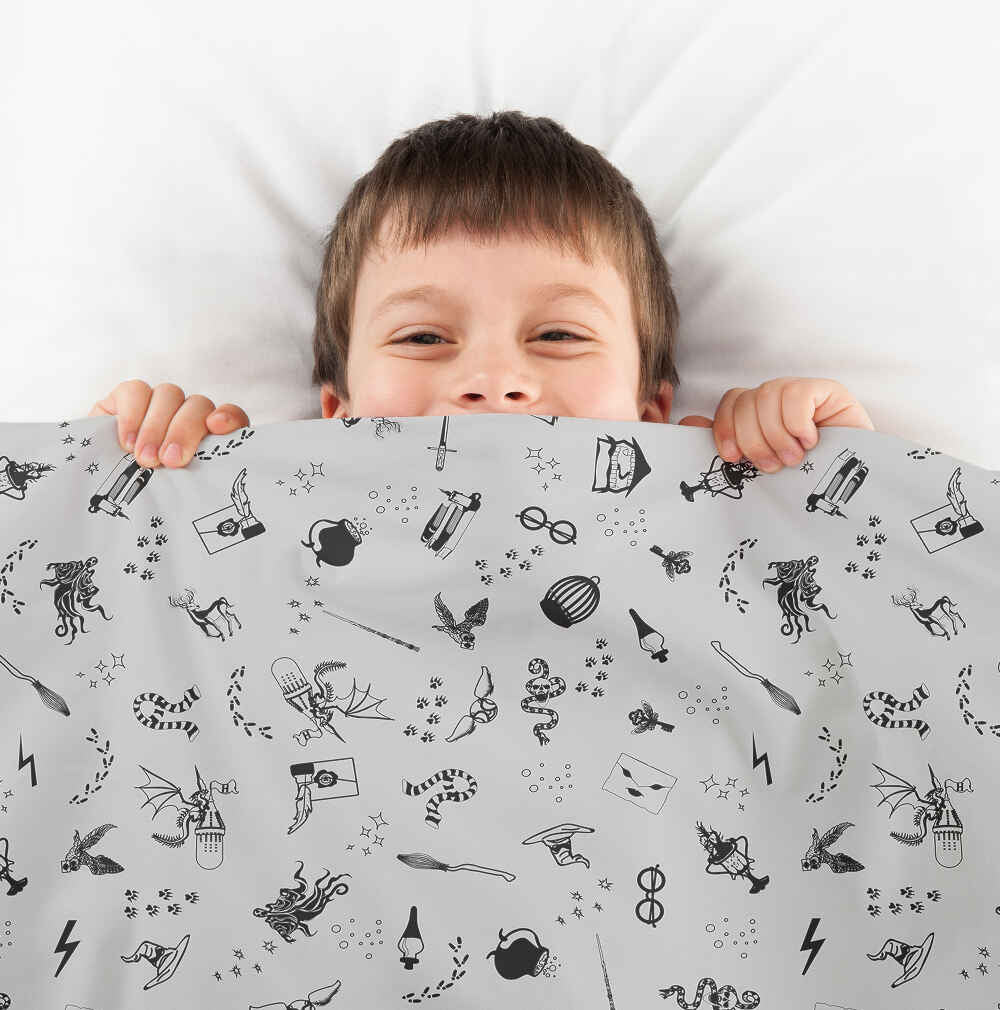 Set di biancheria da letto con coperta terapeutica grigio magia