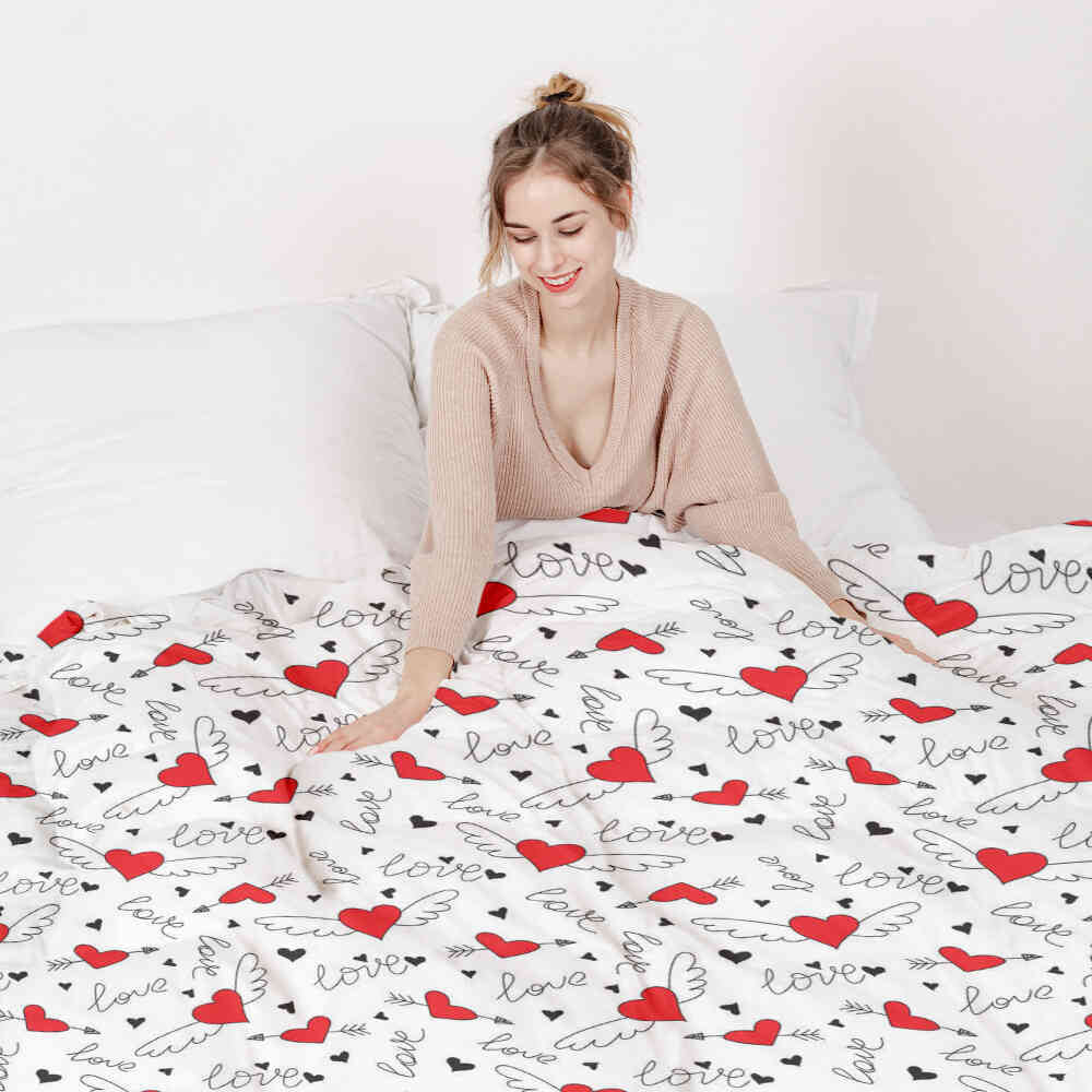 Set di biancheria da letto con coperta terapeutica L'amore dà le ali