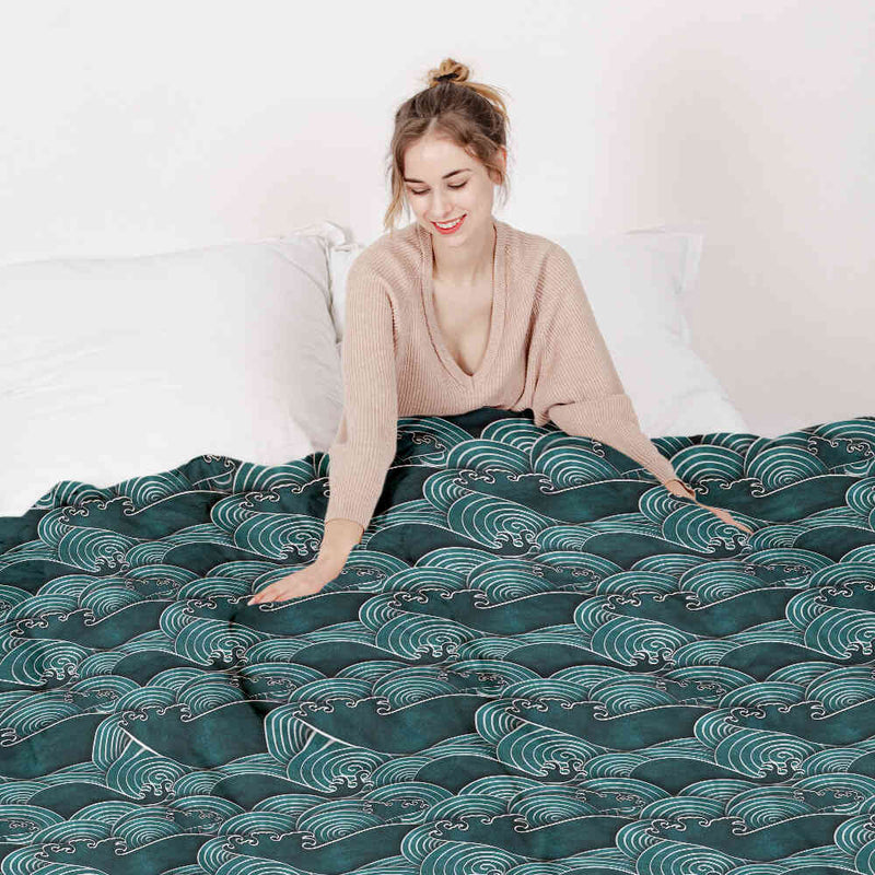 Set di biancheria da letto con coperte terapeutiche onde turchese-verde