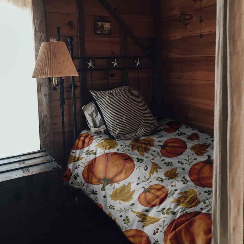 Set di biancheria da letto con coperte terapeutiche bianco con grandi zucche