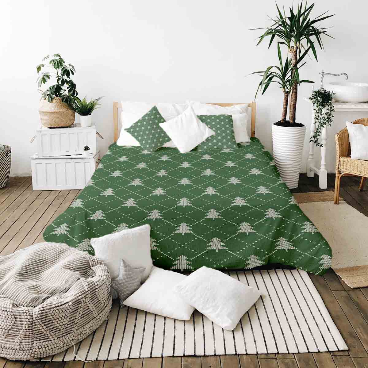Set di biancheria da letto con coperte terapeutiche verde con alberi di abete