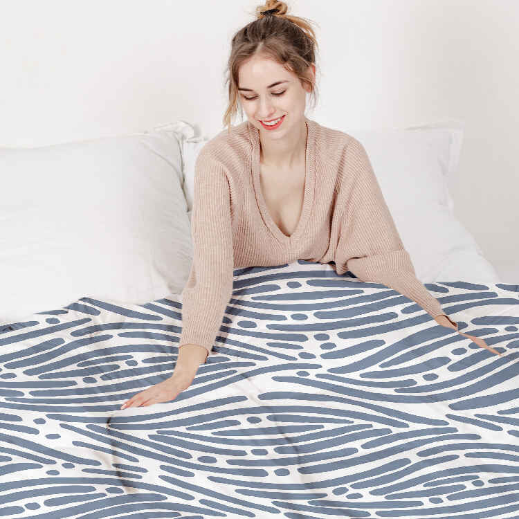 Set di biancheria da letto con coperta terapeutica motivo ondulato blu