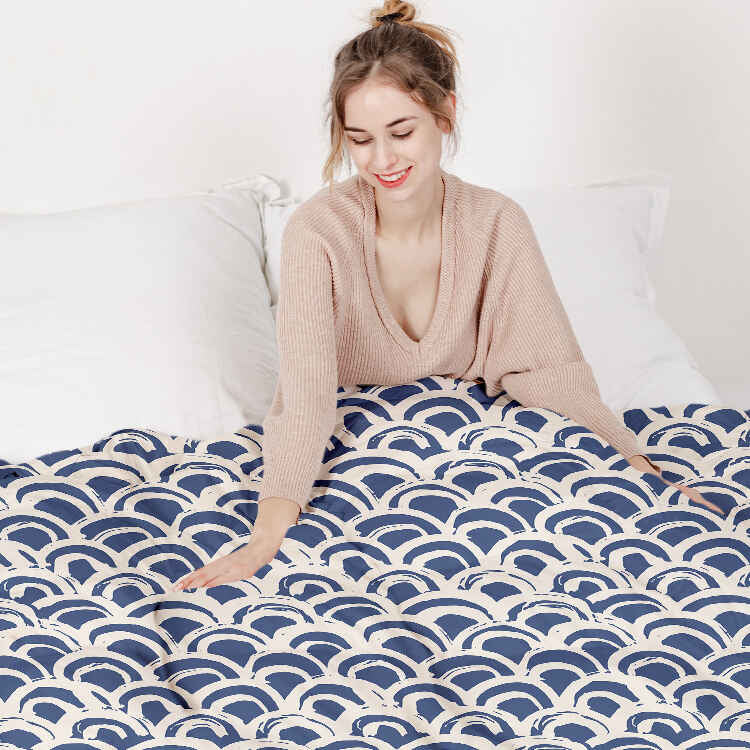 Set di biancheria da letto con coperta terapeutica motivo onde blu