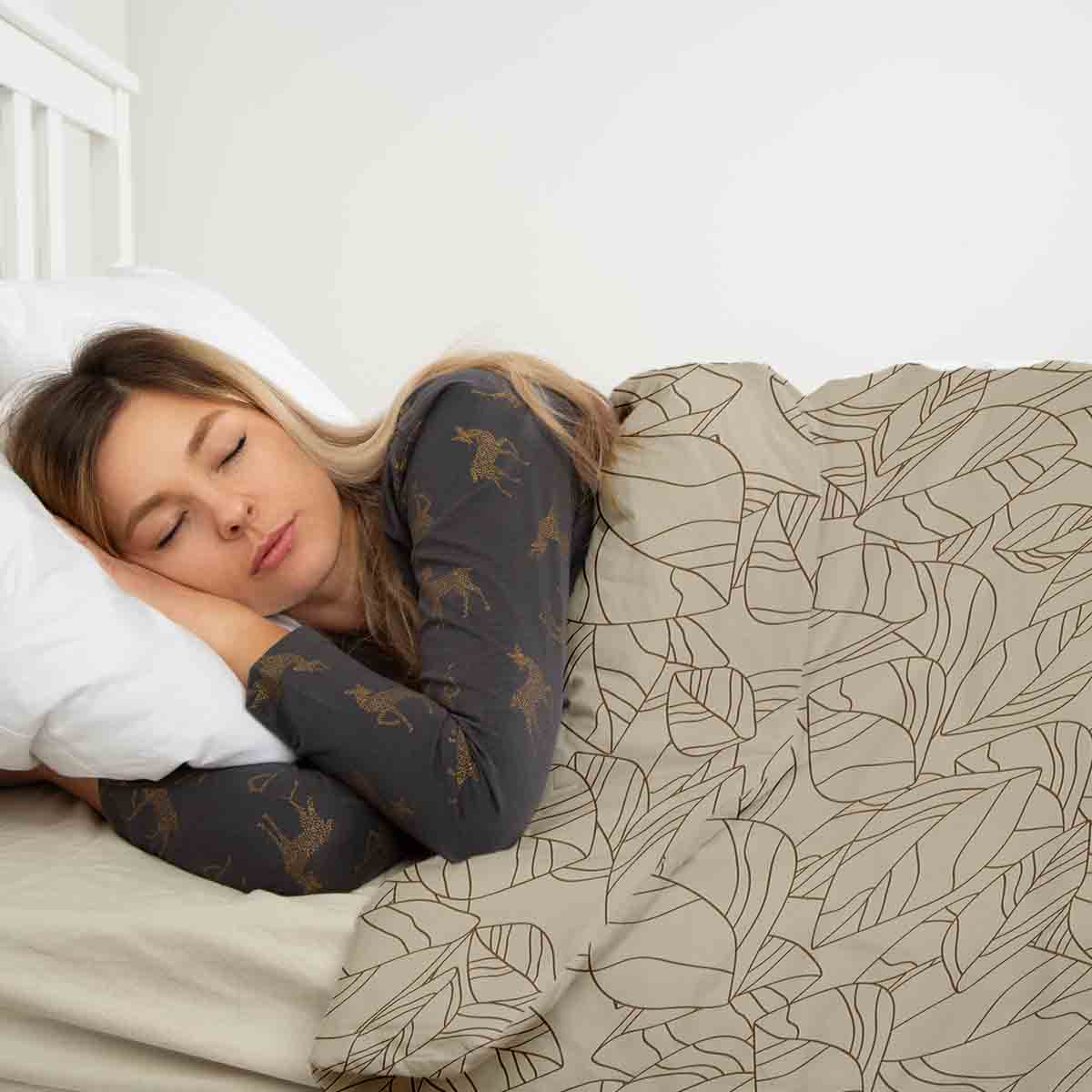 Coperta terapeutica originale - Rivestimento in cotone beige con motivo a foglia nero