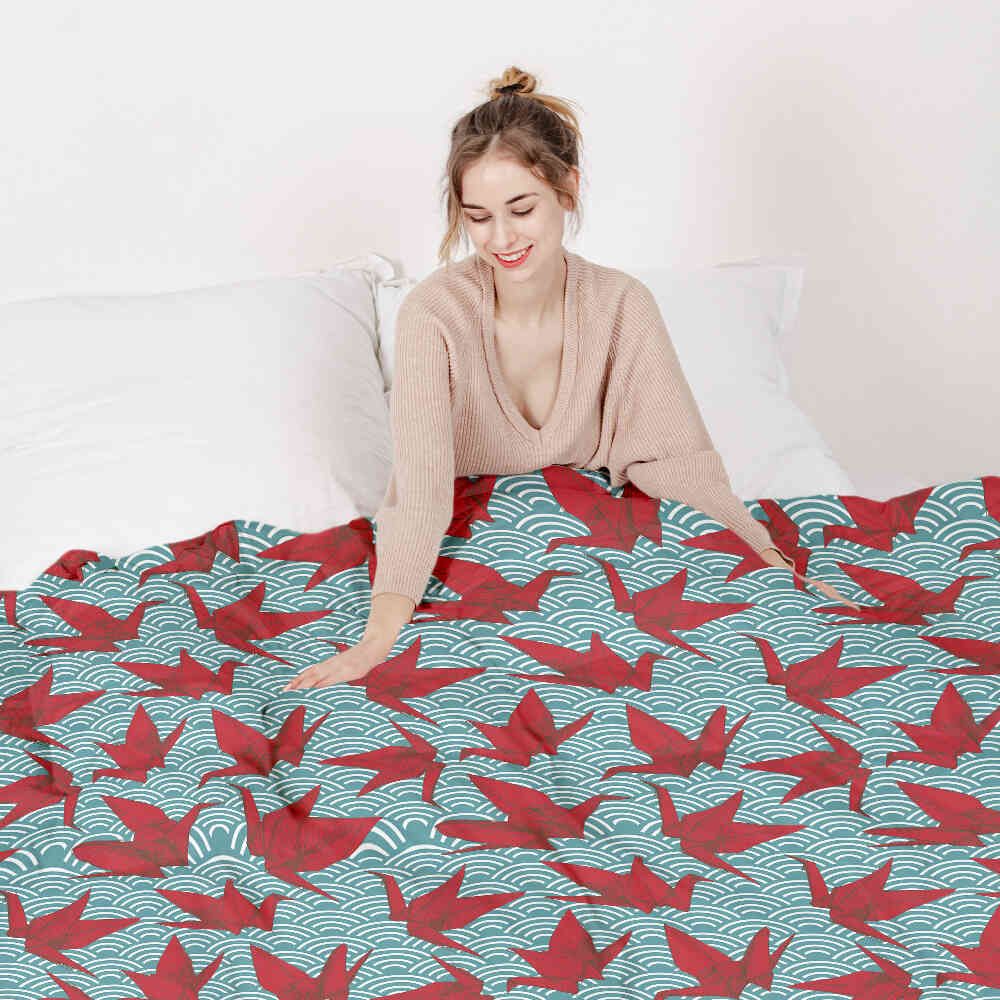 Set di biancheria da letto con coperta terapeutica rosso origami